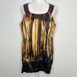 ECI Womens Black & Gold Satin Sleeveless Beaded Tunic Top Blouse Size 14 EUC